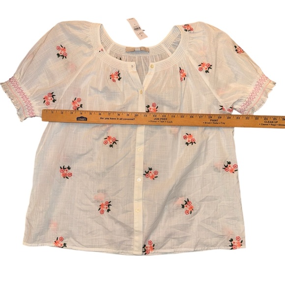 LOFT White Blouse with Pink Floral Embroidery - Picture 6 of 10
